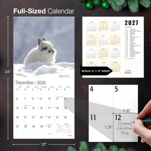 Vista 5 de MICASA PRESS Bunnies - Calendario de pared 2026 de 12 meses 12 x 24 pulgadas abierto Papel grueso y resistente Regalo Lindo conejo animal