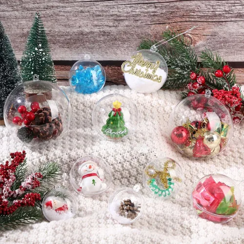 Vista 2 de Sratte 36 bolas de adornos rellenables de Navidad, adornos colgantes de plástico transparente para manualidades, bolas transparentes para bodas
