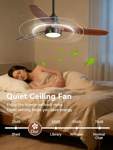 Vista 2 de Sofucor Ventilador de techo con luces y control remoto, ventilador de techo de madera LED moderno de 52 pulgadas con varillas descendentes