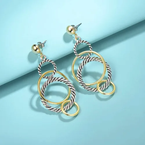 Vista 3 de UNY - Aretes colgantes inspirados en la marca, joyería de varios aros trenzados, alambre trenzado de 2 tonos, regalo de Navidad
