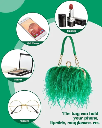 Vista 5 de Bolso de mano de plumas de avestruz para mujer, bolso de mano esponjoso, bolso de noche de plumas para boda, aniversario, fiesta