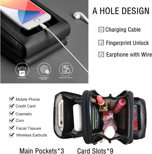 Vista 2 de Borivilla Crossbody Cellphone Purse Women Touch Screen Bag RFID Blocking Wallet Handbag Shoulder Strap