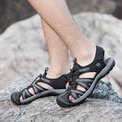 Vista 6 de CAMELSPORTS Sandalias de senderismo para hombre, puntera cerrada, sandalias de playa al aire libre, impermeables, deportivas para pescador, zapatos