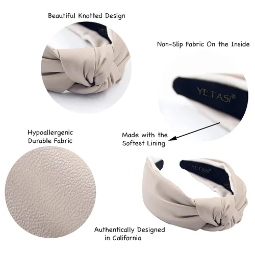 Vista 4 de Diademas de cuero para mujer, marfil elegante durante todo el año, para usar todo el día. Bandas para la cabeza para mujeres adultas y mujeres