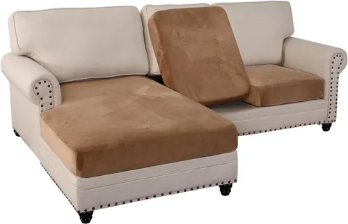 Vista 61 de PrinceDeco Fundas de cojín para sofá, funda elástica y lavable, funda de cojín ajustable de tela de terciopelo antideslizante, protector de muebles