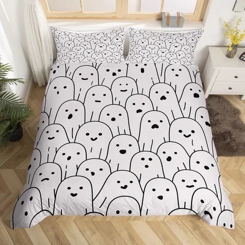 Vista 12 de Funda de edredón con diseño de murciélago, juego de ropa de cama de murciélago negro y naranja, funda de edredón temática de Halloween