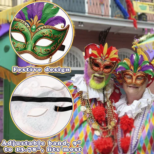 Vista 5 de Juego de 16 máscaras de Mardi Gras a granel decoraciones de fiesta de carnaval (fieltro)