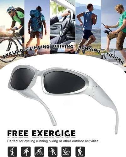 Vista 5 de MASDUN Gafas de sol polarizadas envolventes vintage de moda para hombres y mujeres gafas de sol futuristas para deportes al aire libre UV400