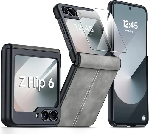 Vista 53 de para Samsung Galaxy Z Flip 7 Funda con protección de bisagras y protector de pantalla incorporado, funda de cuero mate de policarbonato ultradelgada