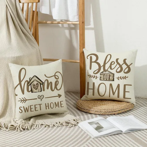 Vista 5 de wyooxoo Juego de 4 fundas de almohada de 16 x 16 pulgadas, fundas de almohada de granja beige dulce para el hogar, fundas para sofá, sala de estar