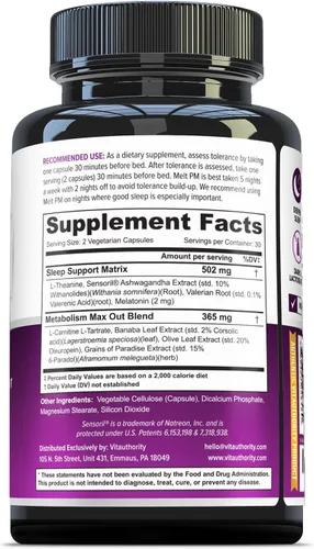 Vista 3 de Vitauthority Píldoras MELT PM nocturnas y pérdida de peso: apoyan naturalmente un sueño más reparador, con Ashwagandha y L-teanina - 30 porciones