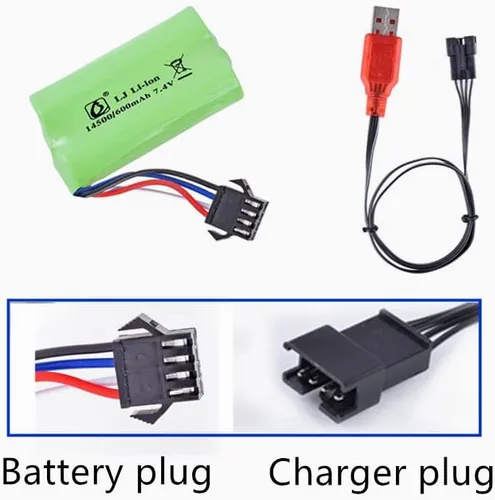 Vista 3 de CBB Batería recargable de iones de litio de 7.4 V 600 mAh con enchufe SM-4P y cable de cargador para pistolas de aire comprimido