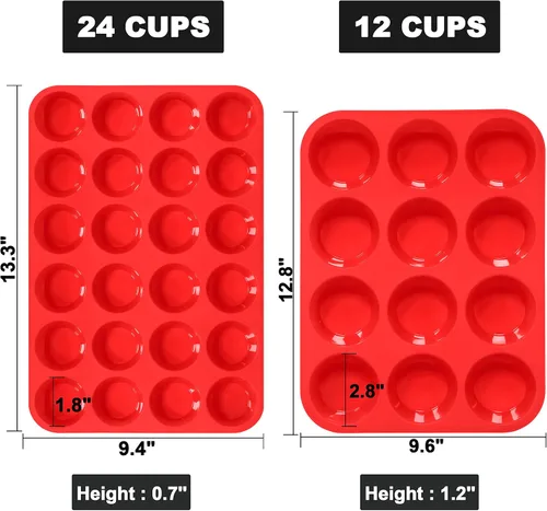 Vista 6 de Anaeat Juego de moldes de silicona para magdalenas, 12 tazas regulares y mini 24 tazas de moldes para hornear cupcakes con flexible y antiadherente