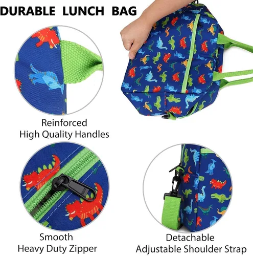 Vista 7 de VONXURY - Mochila y bolsa de almuerzo para niños, diseño de dinosaurios
