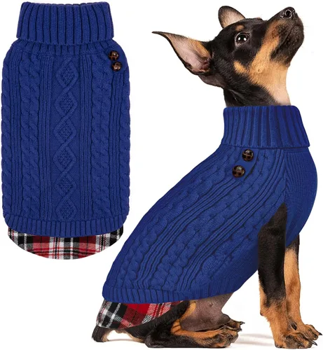Vista 30 de KYEESE Suéter suave para perros pequeños, machos, abrigado, de cuello alto, ropa elástica de punto para gatos, abrigo cómodo para cachorros