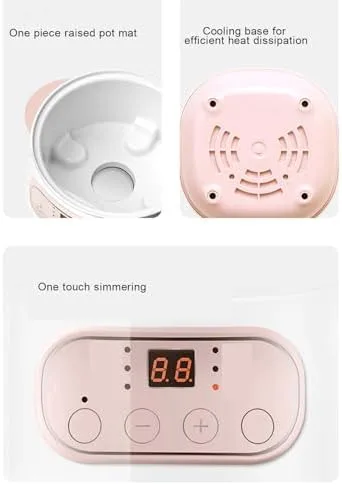 Vista 6 de ZJchao Olla eléctrica para estofado, 1 L, 200 W, eléctrica, inteligente, de cerámica, gachas de avena, mini olla de cocción lenta, antiquemaduras