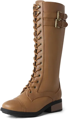 Vista 10 de DREAM PAIRS - Botas de montar de caña alta con acabado de poliuretano para mujer negro (Georgia-Black)