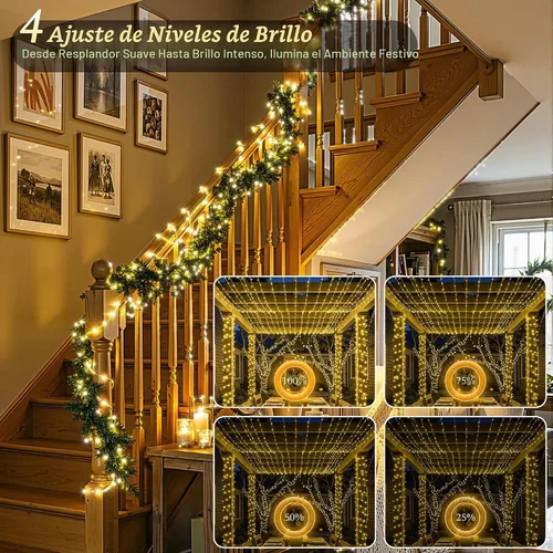 Vista 5 de Luces de Navidad para exteriores, 400 luces LED de 131 pies, luces de árbol de Navidad, impermeables IP67, 8 modos, luz blanca cálida