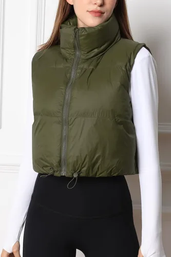 Vista 5 de AUTOMET Chaleco acolchado corto para mujer, ligero, sin mangas, cálido, chaleco acolchado