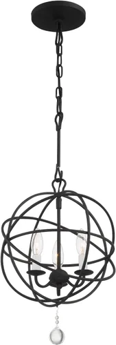 Vista 10 de Crystorama Solaris - Mini candelabro de bronce inglés de 3 luces, lámpara de techo - Candelabros para pasillo, sala de estar, vestíbulo, granja