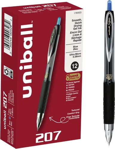 Vista 8 de Uniball Signo - Bolígrafo de gel retráctil, mediano de 0.028 in, tinta azul, barril con detalles azul/metálico, docena (paquete de 12)