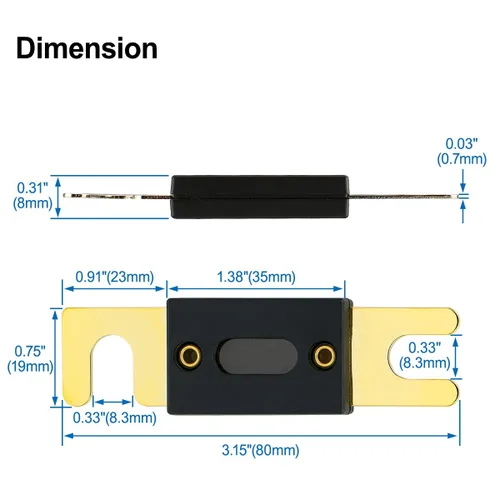 Vista 4 de Baomain Paquete de 2 fusibles ANL de 30 A a granel con terminales chapados en oro para audio de automóvil, amplificador, camión, barco, RV
