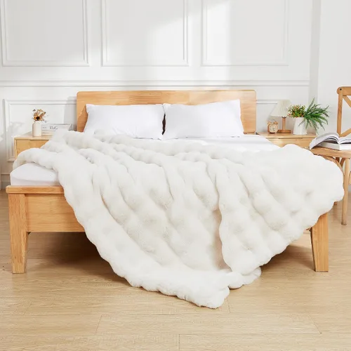 Vista 2 de Latepis Manta de piel sintética de lujo, manta esponjosa para sofá, manta suave y gruesa para cama y sofá, manta de felpa suave y cálida para todas