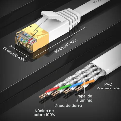 Vista 4 de Folishine - Cable Ethernet cat7 de 15 pies, cable de red de alta velocidad, cables planos de conexión LAN con conectores STP RJ45 para enrutador