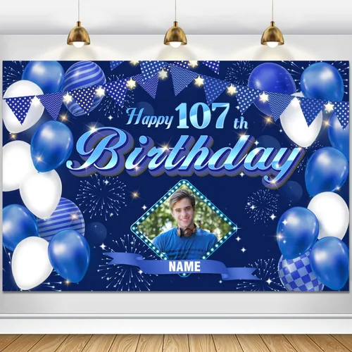 Vista 116 de Dicodes Fondo de decoración de feliz cumpleaños número 100 color azul marino personalizado, cartel con purpurina, pancarta, suministros