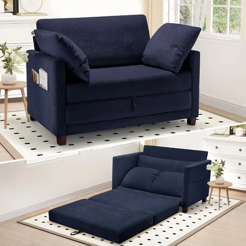 Vista 16 de Sofá cama convertible de 51 pulgadas, sofá cama plegable 2 en 1, sofá biplaza para espacios pequeños, con 2 cojines, para apartamento, sala de estar