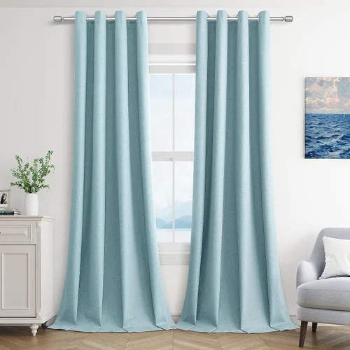 Vista 16 de Beige White Linen Blackout Curtains 90 Length 2 Panels Set for Living Room Bedroom, 100% Black Out Thermal Insulated Linen Drapes, Room Darkening