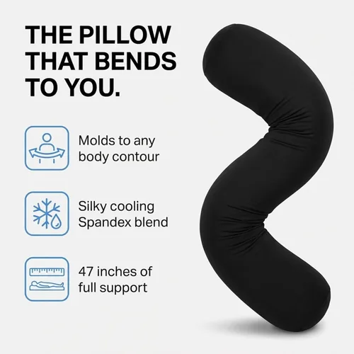 Vista 2 de Deluxe Comfort Almohada corporal de microperlas (47 x 7 pulgadas) - Mooshi Squishy Soft - Almohada prenatal de embarazo - Durmiente de lado de Negro
