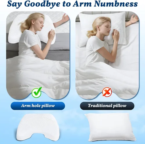 Vista 4 de Almohada para dormir de lado con agujero para el brazo, almohada de espuma viscoelástica para aliviar el dolor de cuello y hombros, almohada