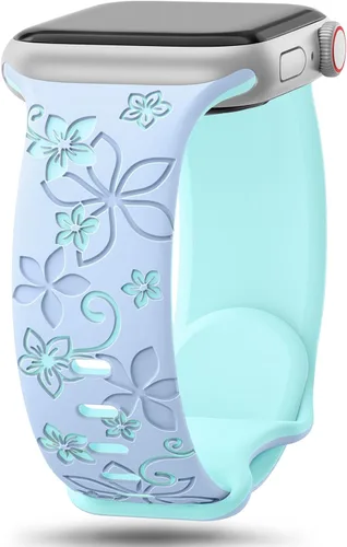 Vista 11 de Bandas con grabado floral compatibles con Apple Watch de 41mm 40mm 44mm 45mm 42mm 38mm 46mm 49mm para mujeres, correa deportiva de silicona suave