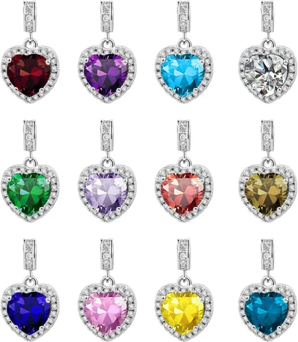 Vista 8 de KunBead Colgantes de enero a diciembre con piedra natal de amor y corazón compatibles con collar de pulsera Pandora