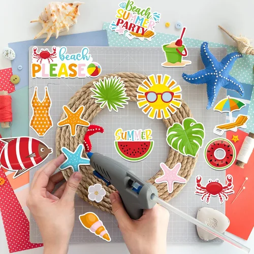 Vista 3 de 100 piezas de papel temático de verano, troquelados, cartulina, álbumes de recortes, recortes de verano, adornos de álbumes de recortes para tablón