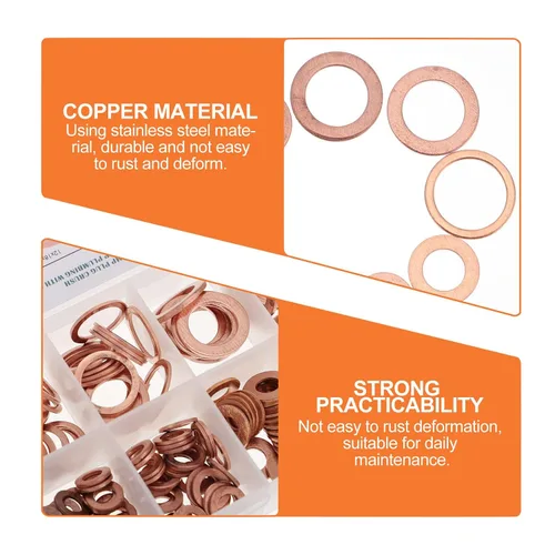 Vista 9 de 200pcs Copper Sealing Washer Flat Gasket Set Flat Copper Washers Assortment Kit with Storage Box for Industrial and Automotive Use