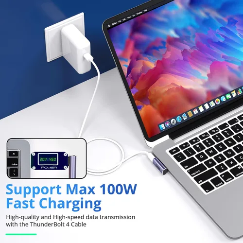 Vista 4 de Adaptador de ángulo recto USB C, 4 unidades, video 8K 60Hz 40Gbps transferencia de datos PD 100W Adaptador USB C de 90 grados compatible