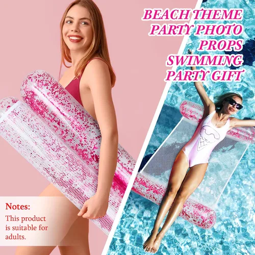 Vista 6 de Sratte Flotador de piscina con purpurina, hamaca de agua para piscina, tumbonas inflables para piscina, flotadores de agua multiusos para adultos