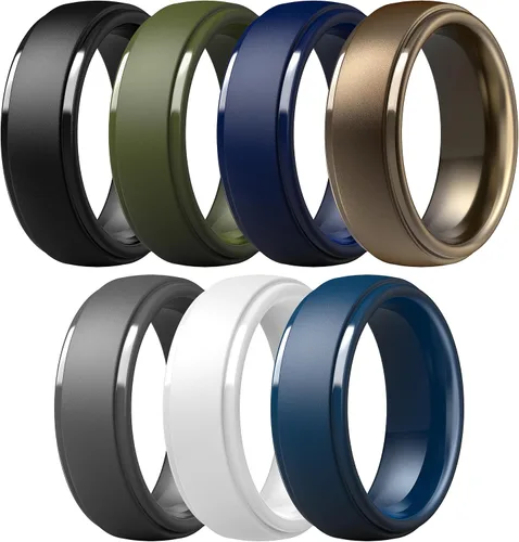 Vista 13 de ThunderFit Anillos de silicona para hombres, bandas de boda de goma con Pack A: Negro carbón