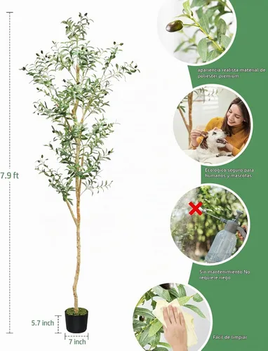 Vista 3 de LOVMOR Árbol de olivo artificial de 7.8 pies, olivo sintético extra largo para decoración moderna del hogar, oficina, sala de estar, piso
