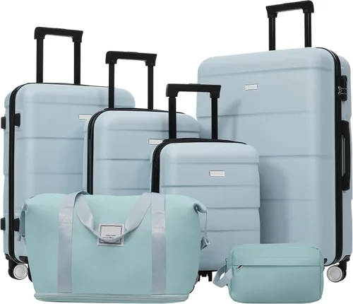 Vista 112 de Merax 3 piezas expandible ABS Hardshell equipaje Sets Spinner Wheel Maleta TSA Lock Suit Case, Apertura frontal negra, Juego de 2 piezas, Maleta