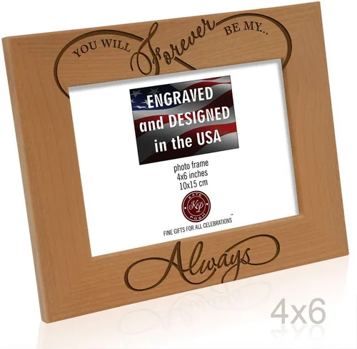 Vista 6 de KATE POSH - Marco de fotos de madera natural grabado con texto en inglés "You Will Forever be My Always". Marco de fotos de madera natural grabado