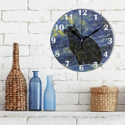 Vista 3 de Pfrewn Lunar Star Cat Van Gogh Reloj de pared silencioso sin tiquear Animal Galaxy Relojes a pilas Reloj de escritorio vintage de 10 pulgadas