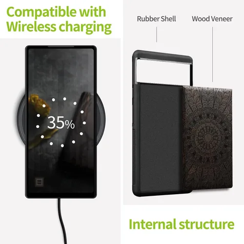 Vista 5 de Carveit Funda de madera para Pixel 6 2021 [madera natural y TPU suave] a prueba de golpes, funda de madera única compatible con Google Pixel 6