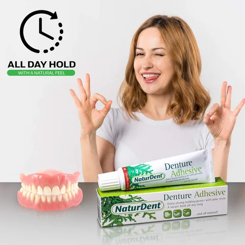 Vista 8 de NaturDent adhesivo natural fuerte para dentaduras postizas que mantiene las dentaduras más largas y más fuertes, sin zinc, sin petroquímica, sin