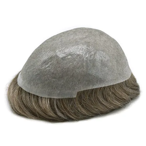 Vista 93 de 0.002 in ultra fina piel tupé Remy cabello humano piezas para hombres V-Looped sistema de pelo para hombre tupé pelo tupé para hombres protesis