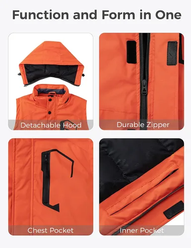 Vista 6 de wantdo Chaleco de invierno cálido para hombre, chaleco acolchado a prueba de viento con capucha