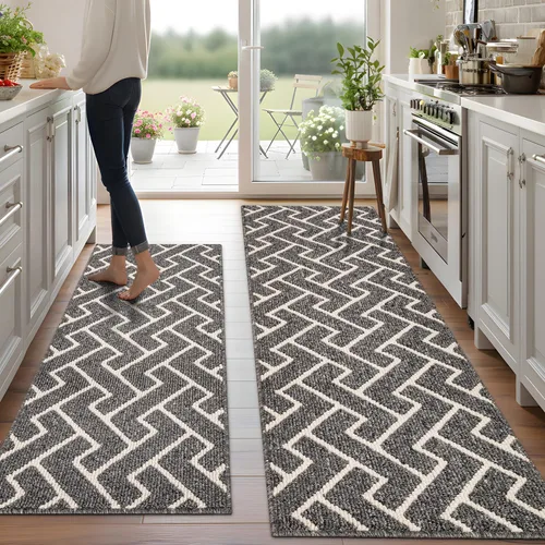 Vista 20 de Juegos de alfombras de cocina de 2 piezas - Alfombras de cocina antideslizantes coloridas para piso - Gruesas, alfombra decorativa de piso de cocina
