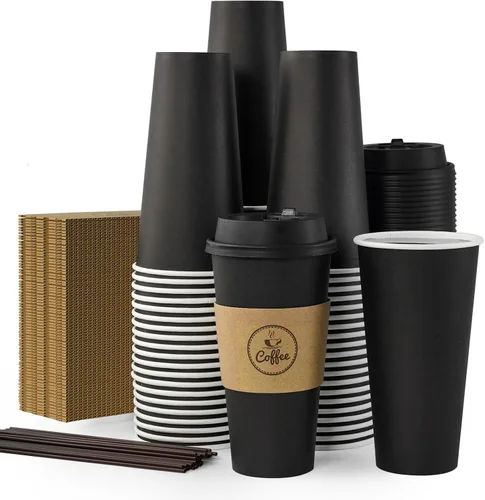 Vista 10 de JOLLY CHEF - Tazas de café de 10 onzas con tapas, mangas y agitadores, 100 Negro-10oz